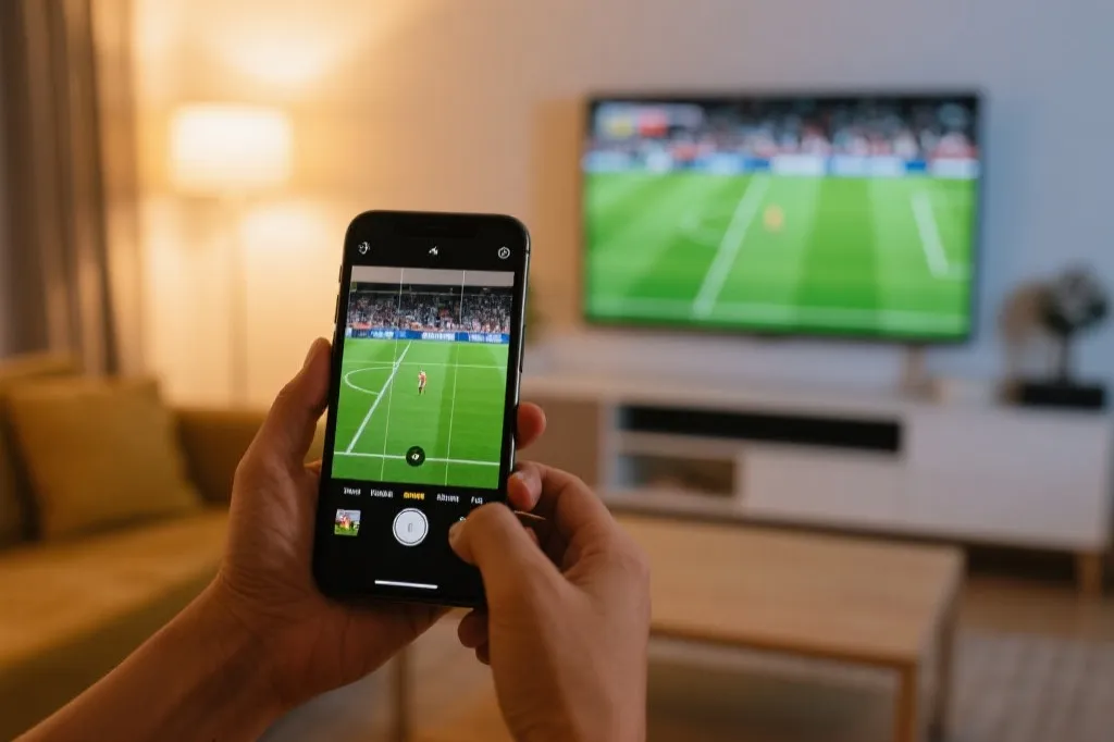 手机投屏到电视观看比赛的操作场景