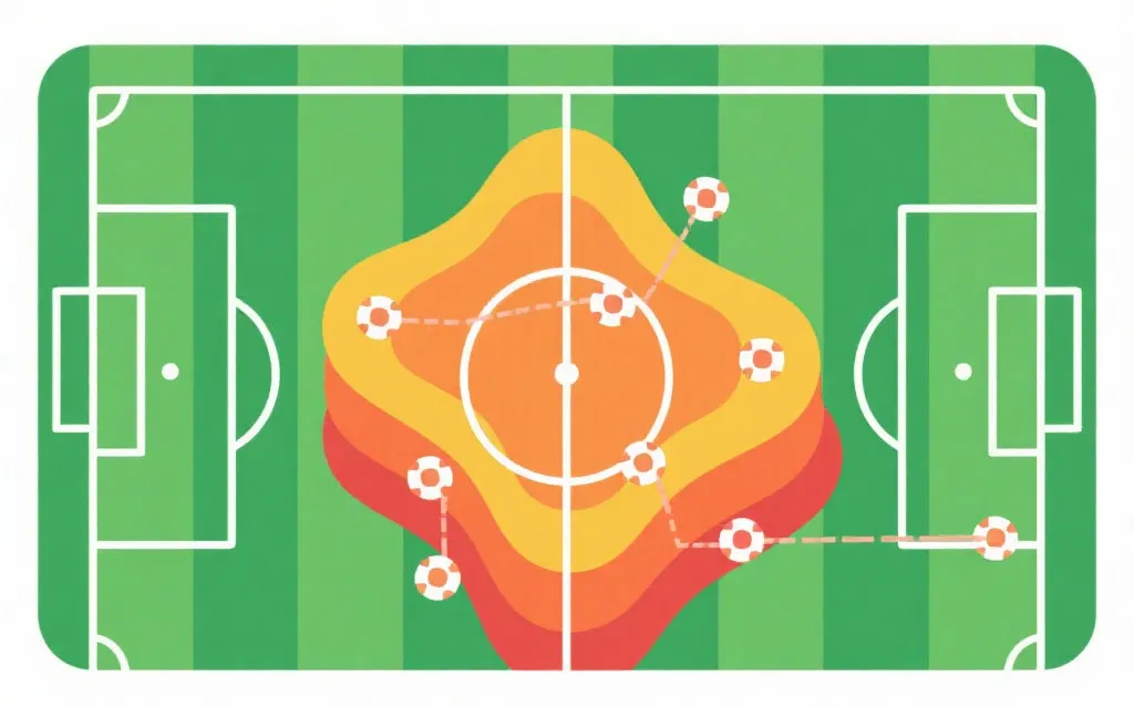 足球战术分析图：阵型热区与传球线路叠加，适合决赛解读